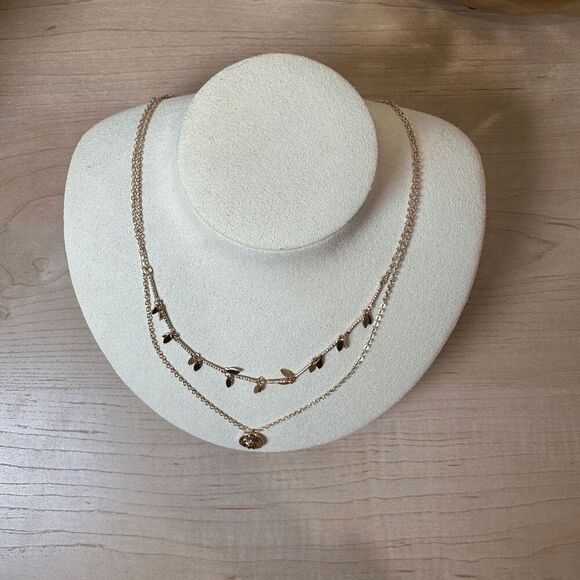 PARK LANE Leaf and Bee Double Layered Goldtone Necklace - Picture 4 of 9